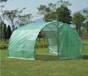Large Green Houses PE Cloth Walk in Two Doors Plant Greenhouses Steel Frame
